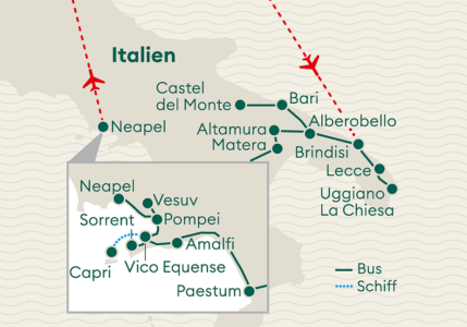 Karte Apulien bis Neapel